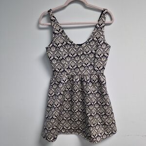 JUN & IVY Navy and Cream Damask Sleeveless Dress